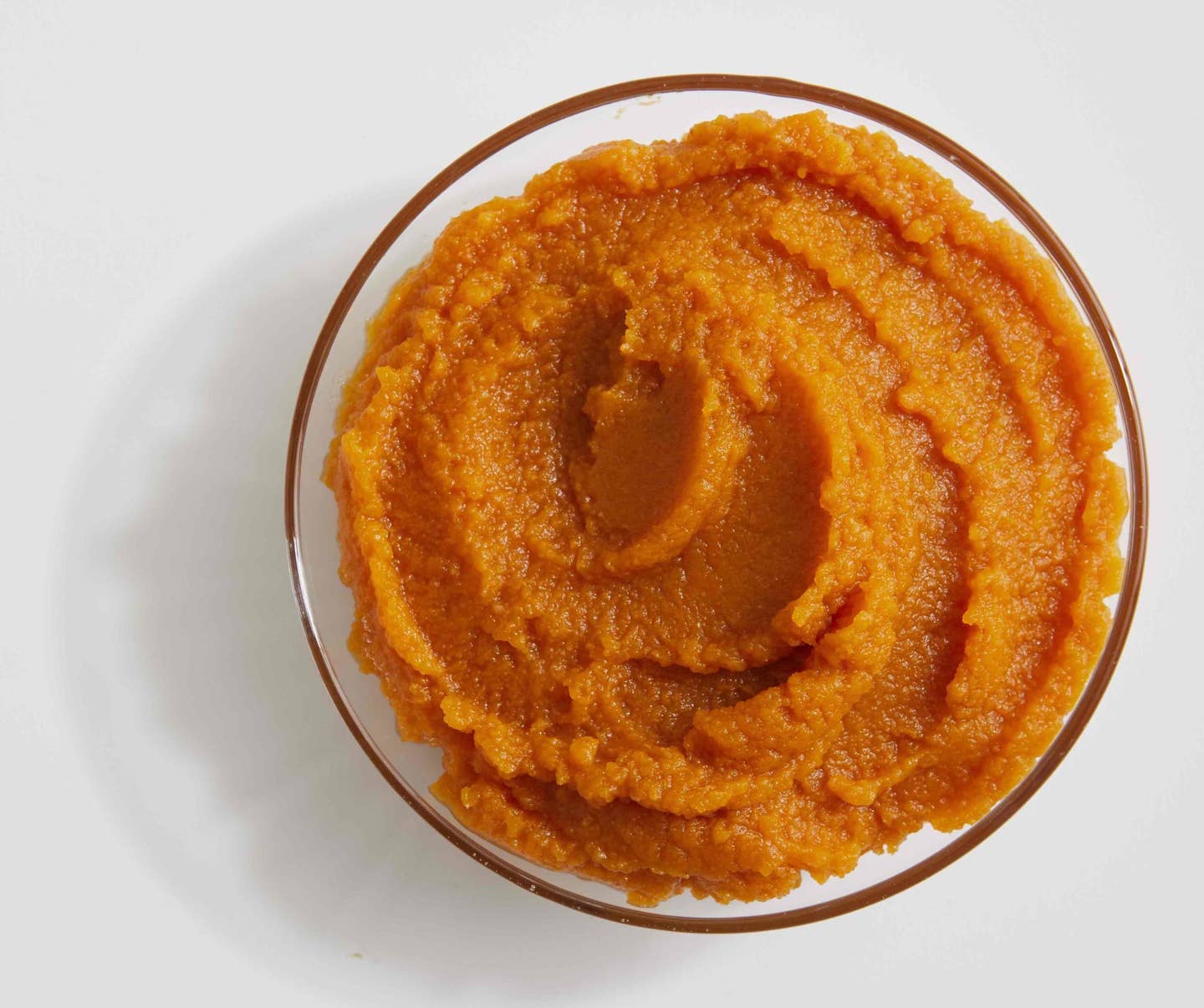 Fresh Homemade Pumpkin Puree in a Clear Bowl 