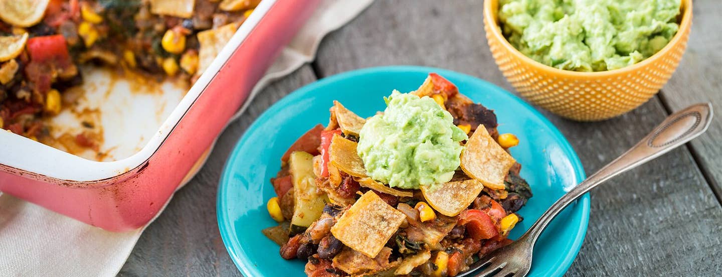 Filling and flavorful, this enchilada casserole is easier to make than enchiladas, since you don’t need to roll the tortillas or make a separate sauce.