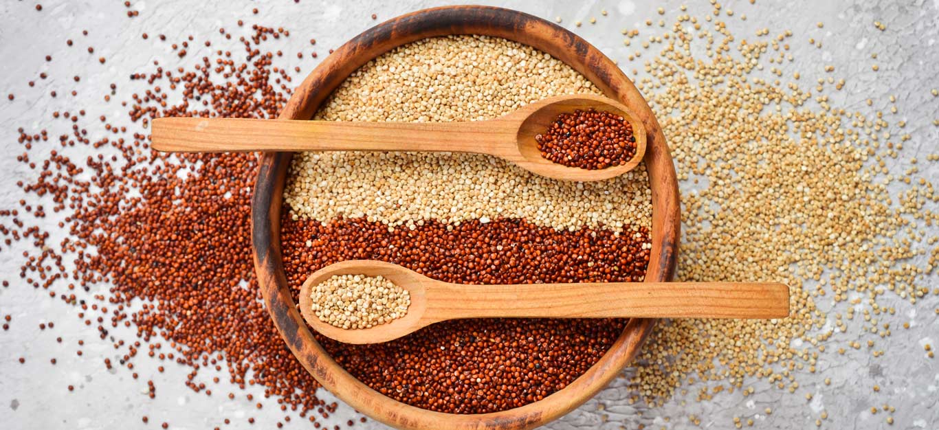 Mixed Quinoa Spoons Wooden Kitchen Table Top View