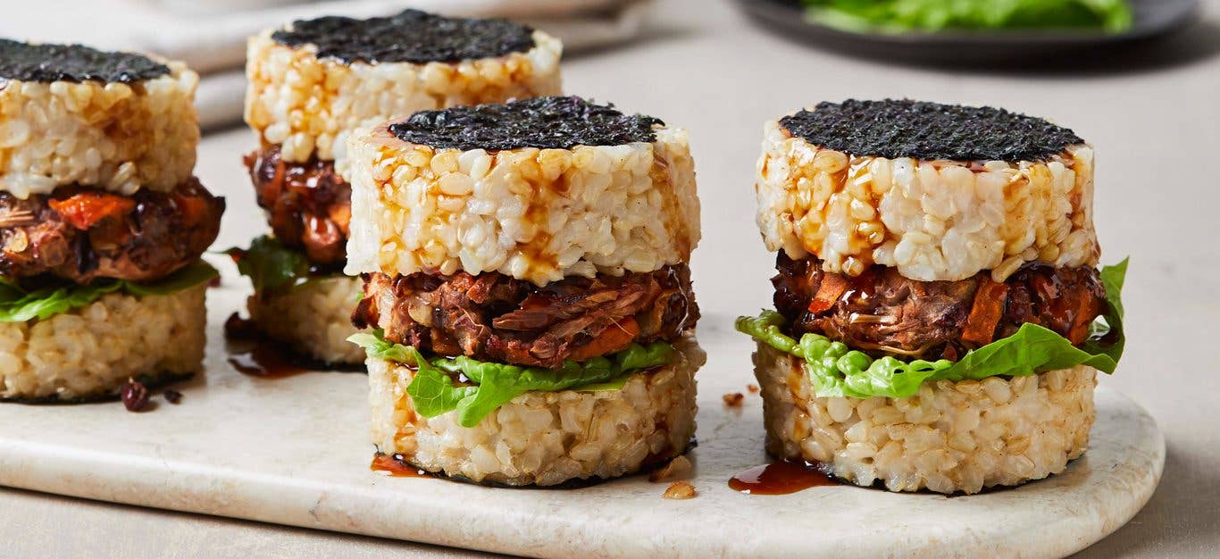 Teriyaki Jackfruit and Rice Stacks