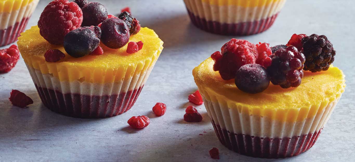 Tricolor Nice Cream Cupcakes with berries on top